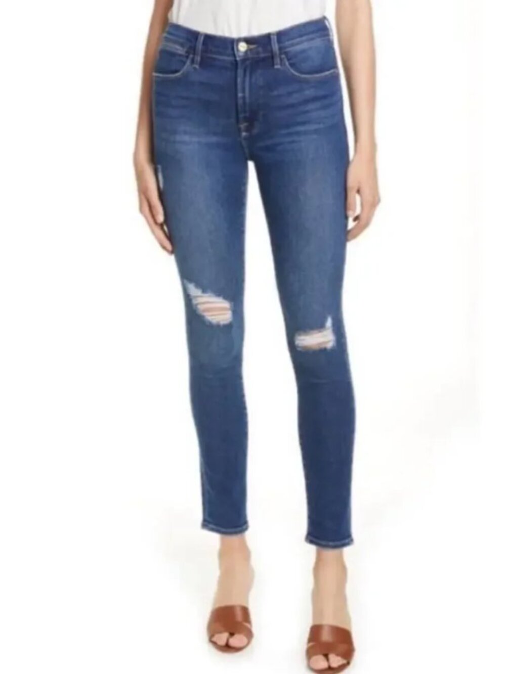 FRAME Le High Skinny Jeans Women 26 Clyde Distressed Medium Wash Denim